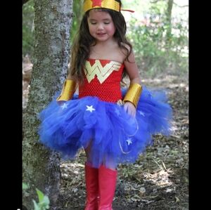 Wonder Hero Kids Costume  Red, Blue, and Gold Dress Only